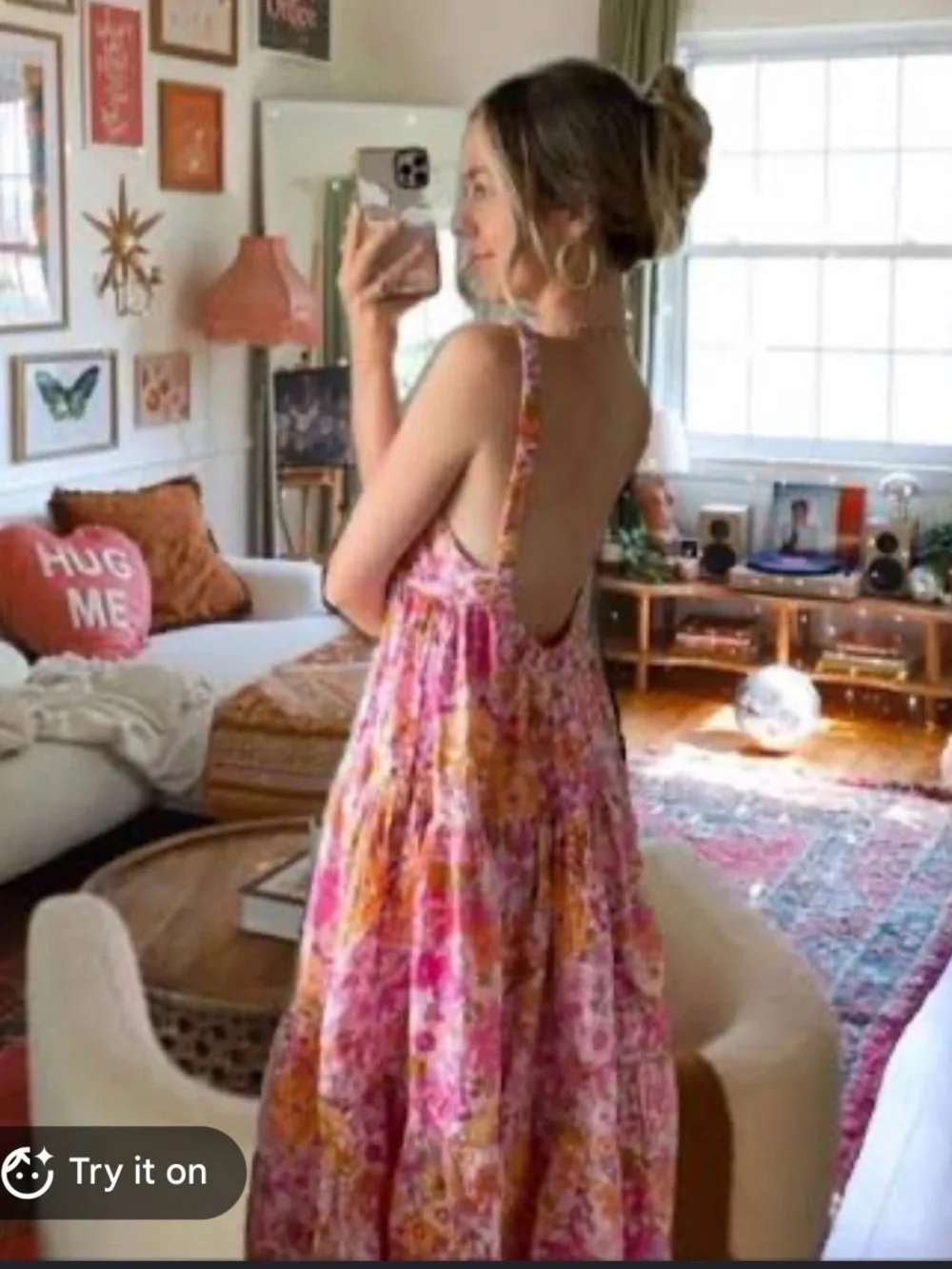 Free People Park Slope Maxi Dress psychedelic pink orange floral M cotton